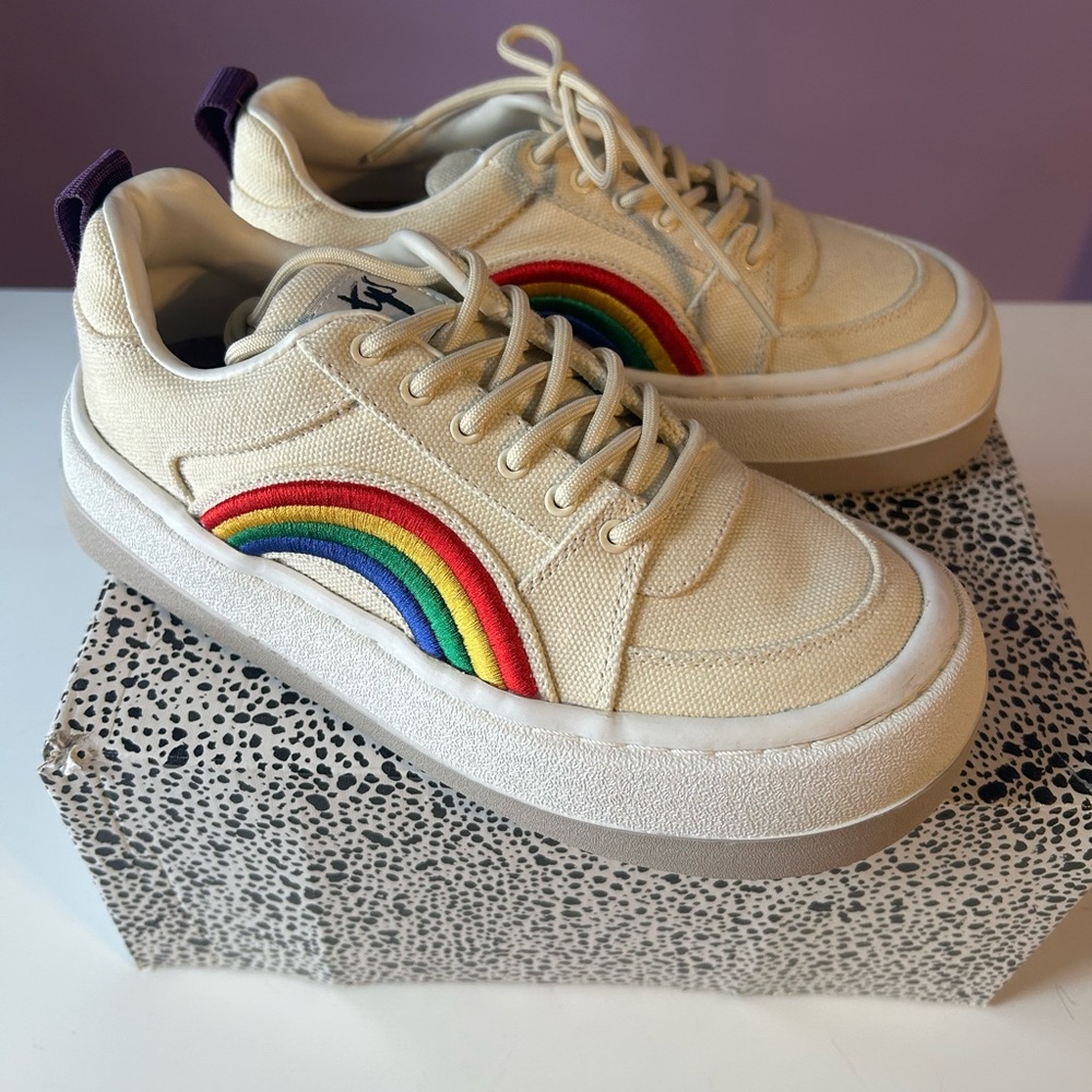 EYTYS Sonic platform rainbow sneaker, Ecru, Sz EU 38 / US 7.5, like new with box